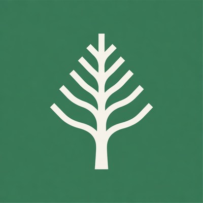 White Pine Tree Icon on Green Background