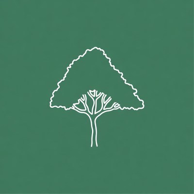 White tree outline on green background