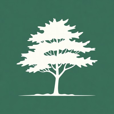 White tree silhouette on green background