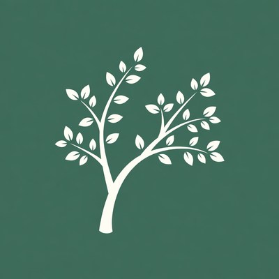 White tree silhouette on green background