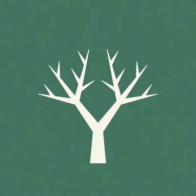 White tree illustration on green background