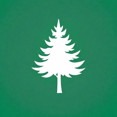 White Pine Tree on Green Background