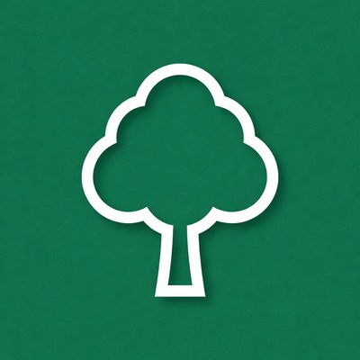 White Tree Outline on Green Background