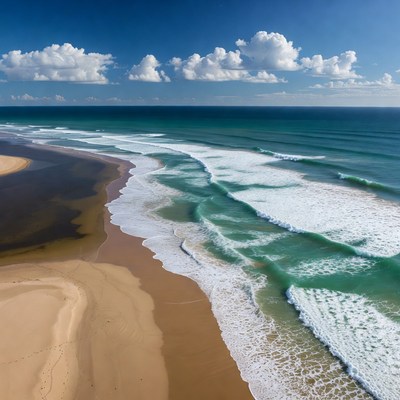 Aerial View Ocean Beach Waves