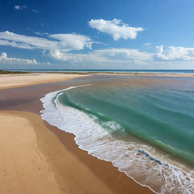 Aerial view of sandy beach and turquoise ocean
