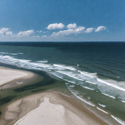Aerial view of ocean beach inlet