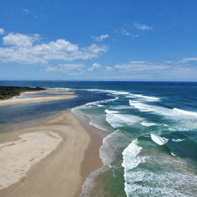 Aerial View River Meeting Ocean Beach