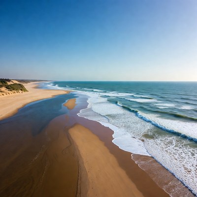 Aerial view of beach with river outlet