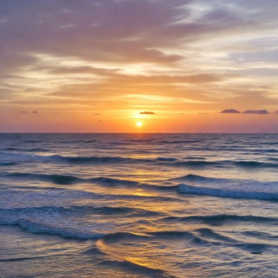 Sunset over ocean waves