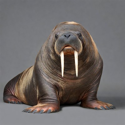 Walrus sitting on gray background
