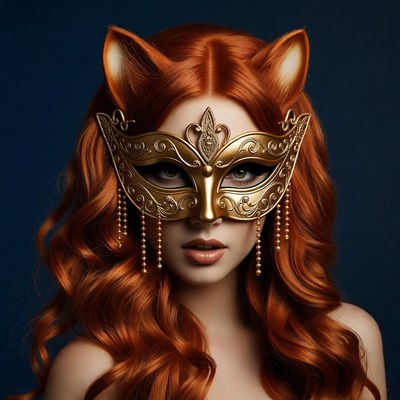 Woman in golden cat mask