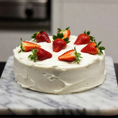 Strawberry Cream Cake on Marble
