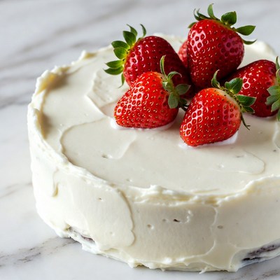 Strawberry Cake on White Marble