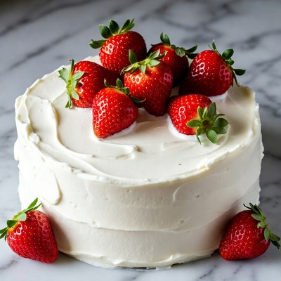 Strawberry Cake on Marble Surface