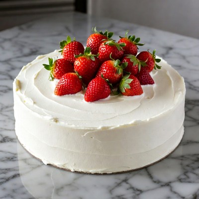 Strawberry Cake on Marble Table