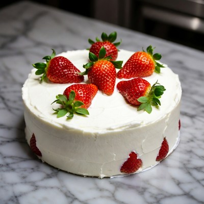 Strawberry Cake on Marble Counter