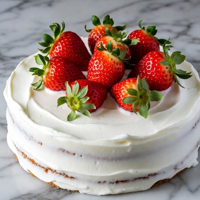 Strawberry Cake on Marble Surface