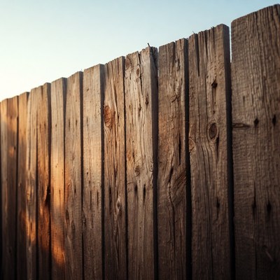 Wooden fence at sunset