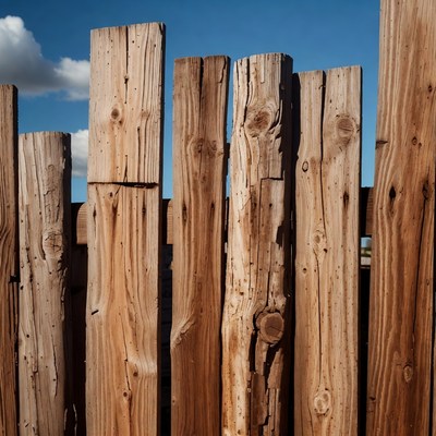 Rustic wooden fence posts blue sky
