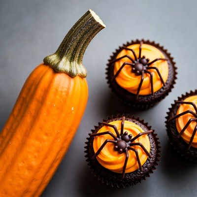 Halloween spider cupcakes with pumpkin