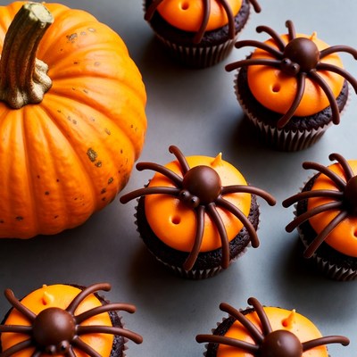 Halloween Spider Cupcakes with Pumpkin