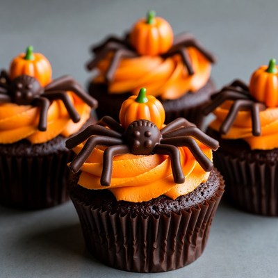 Halloween Spider Cupcakes with Pumpkins