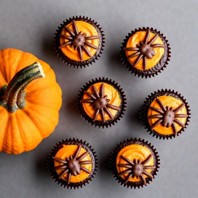 Spider Cupcakes with Pumpkin