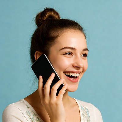 Young woman laughing on phone call
