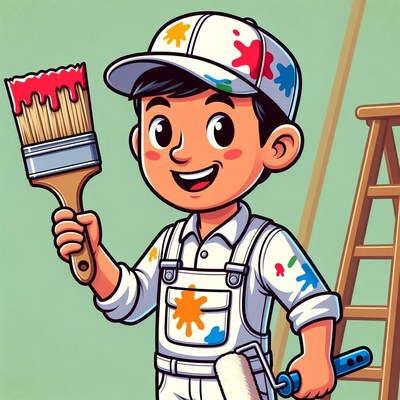 Cartoon boy painter with brush