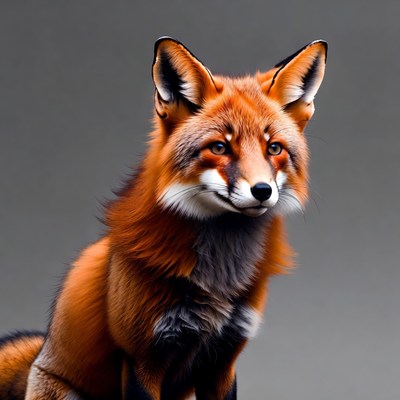 Red fox sitting on gray background
