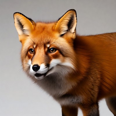 Red fox on gray background