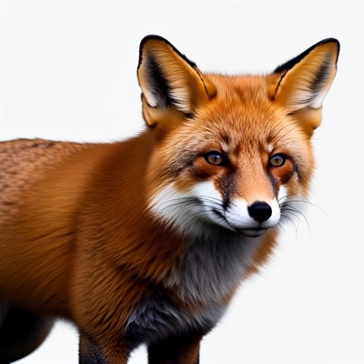 Red fox on white background