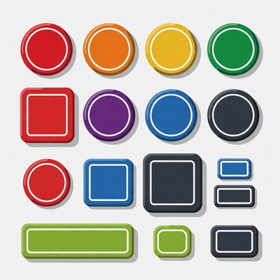 Colorful Round Square Buttons Set