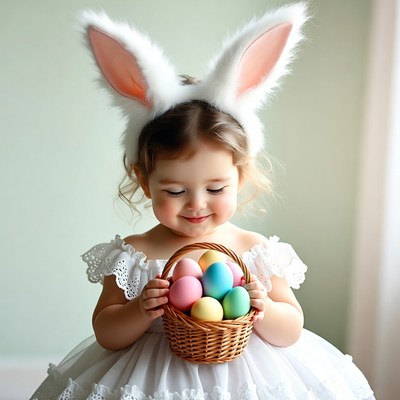 Toddler girl holding Easter eggs