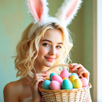 Blonde woman holding Easter basket