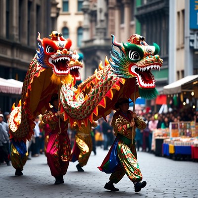 Chinese Dragon Dance Street Parade