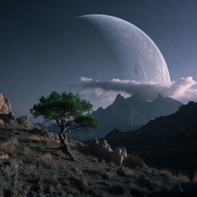 Solitary Tree Before Giant Moon