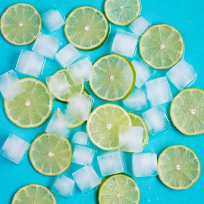Lime Slices with Ice Cubes
