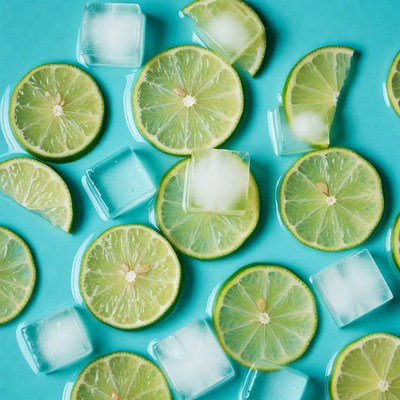 Lime Slices with Ice Cubes