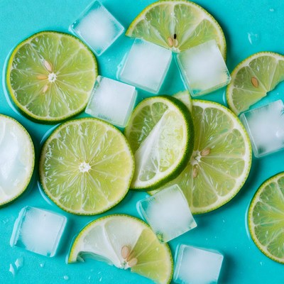 Lime Slices with Ice Cubes