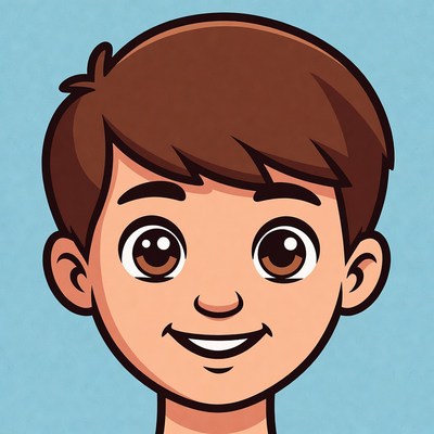 Cartoon boy smiling happily