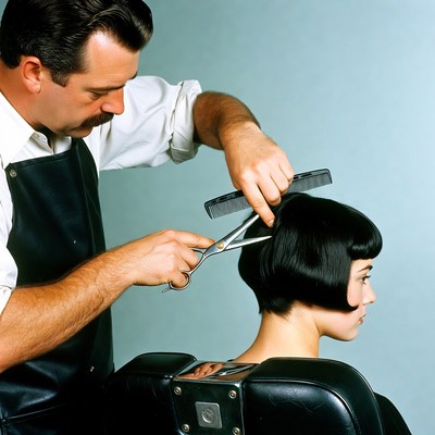 Barber cutting woman's hair