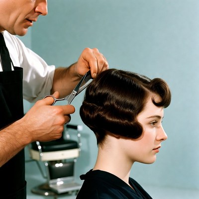 Barber cutting woman's hair