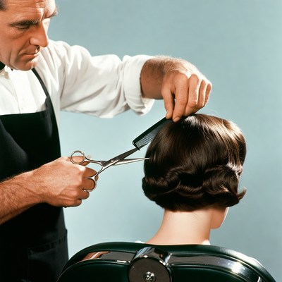 Barber cutting woman's hair