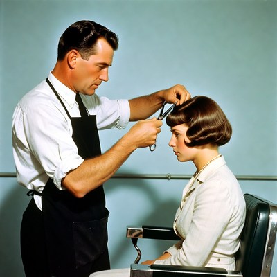 Barber cutting woman's hair