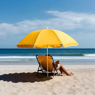 Woman relaxing in yellow beach chair