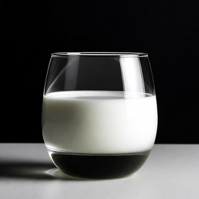 Glass of milk on black background