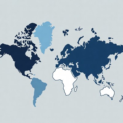World map continents colored
