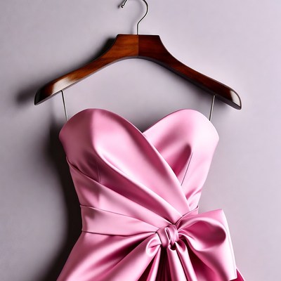 Pink Dress on Wooden Hanger