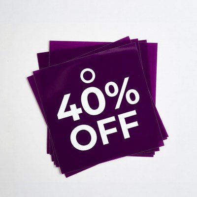 Stack of 40% Off Purple Stickers